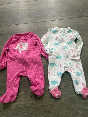 Cozy Kids Footed One-Piece Set — Pink Elephant & White Whale